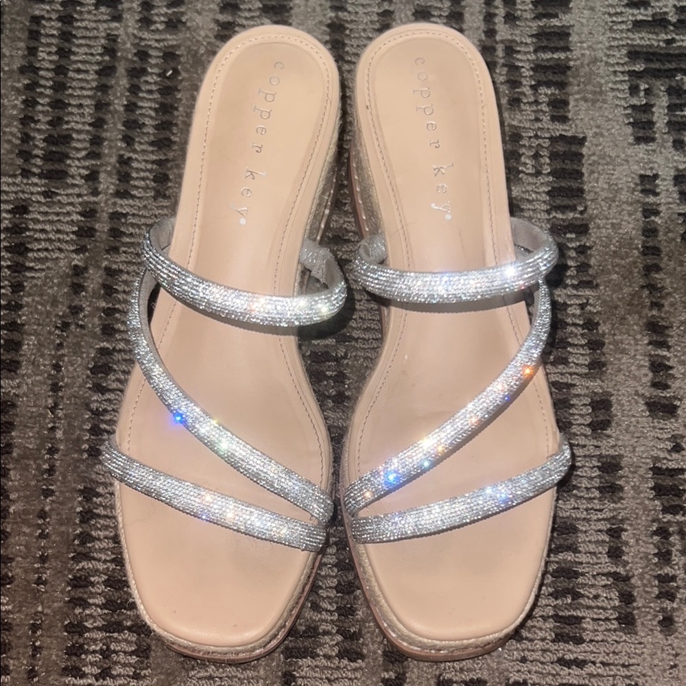 Copper Key Cream and Silver Sandals with Shimmering Straps
